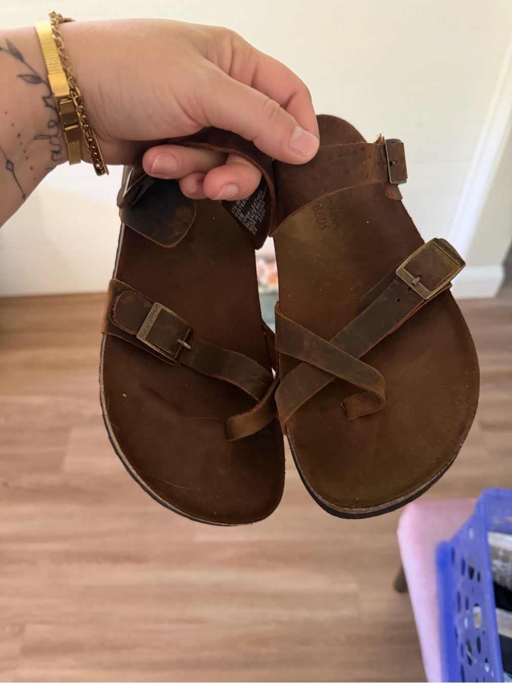 Brown Leather Buckle Sandals